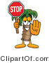 Illustration of a Cartoon Palm Tree Mascot Holding a Stop Sign by Mascot Junction