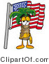 Illustration of a Cartoon Palm Tree Mascot Pledging Allegiance to an American Flag by Mascot Junction