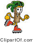 Illustration of a Cartoon Palm Tree Mascot Roller Blading on Inline Skates by Mascot Junction