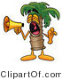 Illustration of a Cartoon Palm Tree Mascot Screaming into a Megaphone by Mascot Junction