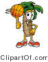 Illustration of a Cartoon Palm Tree Mascot Spinning a Basketball on His Finger by Mascot Junction