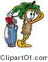Illustration of a Cartoon Palm Tree Mascot Swinging His Golf Club While Golfing by Mascot Junction