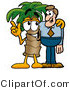 Illustration of a Cartoon Palm Tree Mascot Talking to a Business Man by Mascot Junction