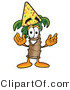 Illustration of a Cartoon Palm Tree Mascot Wearing a Birthday Party Hat by Mascot Junction