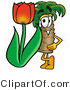 Illustration of a Cartoon Palm Tree Mascot with a Red Tulip Flower in the Spring by Mascot Junction