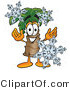 Illustration of a Cartoon Palm Tree Mascot with Three Snowflakes in Winter by Mascot Junction