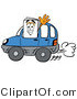 Illustration of a Cartoon Paper Mascot Driving a Blue Car and Waving by Mascot Junction