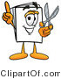 Illustration of a Cartoon Paper Mascot Holding a Pair of Scissors by Mascot Junction