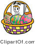 Illustration of a Cartoon Paper Mascot in an Easter Basket Full of Decorated Easter Eggs by Mascot Junction