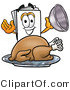 Illustration of a Cartoon Paper Mascot Serving a Thanksgiving Turkey on a Platter by Mascot Junction