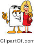 Illustration of a Cartoon Paper Mascot Talking to a Pretty Blond Woman by Mascot Junction