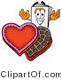 Illustration of a Cartoon Paper Mascot with an Open Box of Valentines Day Chocolate Candies by Mascot Junction