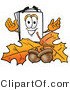 Illustration of a Cartoon Paper Mascot with Autumn Leaves and Acorns in the Fall by Mascot Junction
