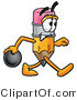 Illustration of a Cartoon Pencil Mascot Holding a Bowling Ball by Mascot Junction