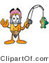 Illustration of a Cartoon Pencil Mascot Holding a Fish on a Fishing Pole by Mascot Junction