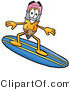 Illustration of a Cartoon Pencil Mascot Surfing on a Blue and Yellow Surfboard by Mascot Junction