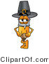 Illustration of a Cartoon Pencil Mascot Wearing a Pilgrim Hat on Thanksgiving by Mascot Junction