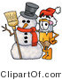 Illustration of a Cartoon Pencil Mascot with a Snowman on Christmas by Mascot Junction