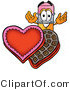 Illustration of a Cartoon Pencil Mascot with an Open Box of Valentines Day Chocolate Candies by Mascot Junction