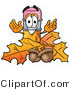 Illustration of a Cartoon Pencil Mascot with Autumn Leaves and Acorns in the Fall by Mascot Junction