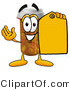 Illustration of a Cartoon Pill Bottle Mascot Holding a Yellow Sales Price Tag by Mascot Junction