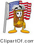 Illustration of a Cartoon Pill Bottle Mascot Pledging Allegiance to an American Flag by Mascot Junction