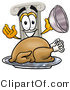 Illustration of a Cartoon Pillar Mascot Serving a Thanksgiving Turkey on a Platter by Mascot Junction