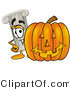 Illustration of a Cartoon Pillar Mascot with a Carved Halloween Pumpkin by Mascot Junction