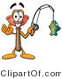 Illustration of a Cartoon Plunger Mascot Holding a Fish on a Fishing Pole by Mascot Junction