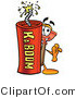 Illustration of a Cartoon Plunger Mascot Standing with a Lit Stick of Dynamite by Mascot Junction