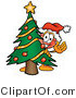 Illustration of a Cartoon Plunger Mascot Waving and Standing by a Decorated Christmas Tree by Mascot Junction