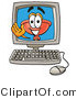 Illustration of a Cartoon Plunger Mascot Waving from Inside a Computer Screen by Mascot Junction