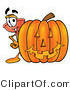 Illustration of a Cartoon Plunger Mascot with a Carved Halloween Pumpkin by Mascot Junction