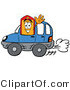 Illustration of a Cartoon Price Tag Mascot Driving a Blue Car and Waving by Mascot Junction