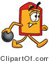Illustration of a Cartoon Price Tag Mascot Holding a Bowling Ball by Mascot Junction
