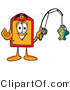 Illustration of a Cartoon Price Tag Mascot Holding a Fish on a Fishing Pole by Mascot Junction