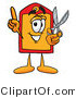 Illustration of a Cartoon Price Tag Mascot Holding a Pair of Scissors by Mascot Junction