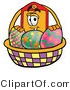 Illustration of a Cartoon Price Tag Mascot in an Easter Basket Full of Decorated Easter Eggs by Mascot Junction