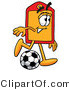 Illustration of a Cartoon Price Tag Mascot Kicking a Soccer Ball by Mascot Junction