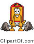 Illustration of a Cartoon Price Tag Mascot Lifting a Heavy Barbell by Mascot Junction