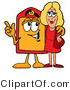 Illustration of a Cartoon Price Tag Mascot Talking to a Pretty Blond Woman by Mascot Junction