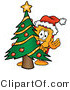 Illustration of a Cartoon Price Tag Mascot Waving and Standing by a Decorated Christmas Tree by Mascot Junction