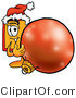 Illustration of a Cartoon Price Tag Mascot Wearing a Santa Hat, Standing with a Christmas Bauble by Mascot Junction