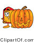 Illustration of a Cartoon Price Tag Mascot with a Carved Halloween Pumpkin by Mascot Junction