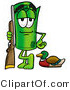 Illustration of a Cartoon Rolled Money Mascot Duck Hunting, Standing with a Rifle and Duck by Mascot Junction