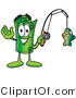 Illustration of a Cartoon Rolled Money Mascot Holding a Fish on a Fishing Pole by Mascot Junction