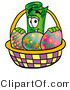 Illustration of a Cartoon Rolled Money Mascot in an Easter Basket Full of Decorated Easter Eggs by Mascot Junction