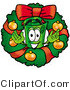 Illustration of a Cartoon Rolled Money Mascot in the Center of a Christmas Wreath by Mascot Junction