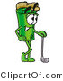 Illustration of a Cartoon Rolled Money Mascot Leaning on a Golf Club While Golfing by Mascot Junction