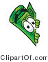 Illustration of a Cartoon Rolled Money Mascot Peeking Around a Corner by Mascot Junction